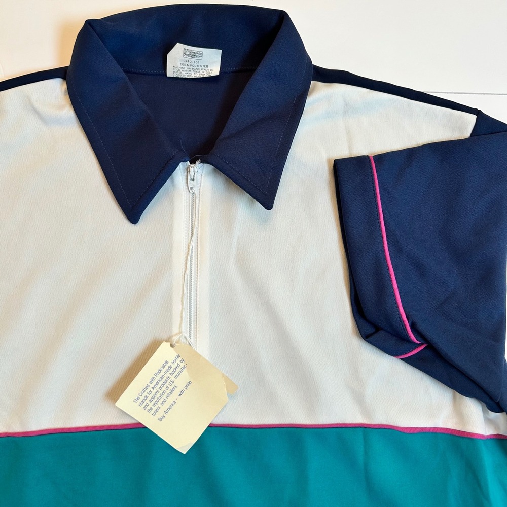 Vintage King Louie‎ Creation Bowling Shirt Color Block Zip Up Made In USA Retro